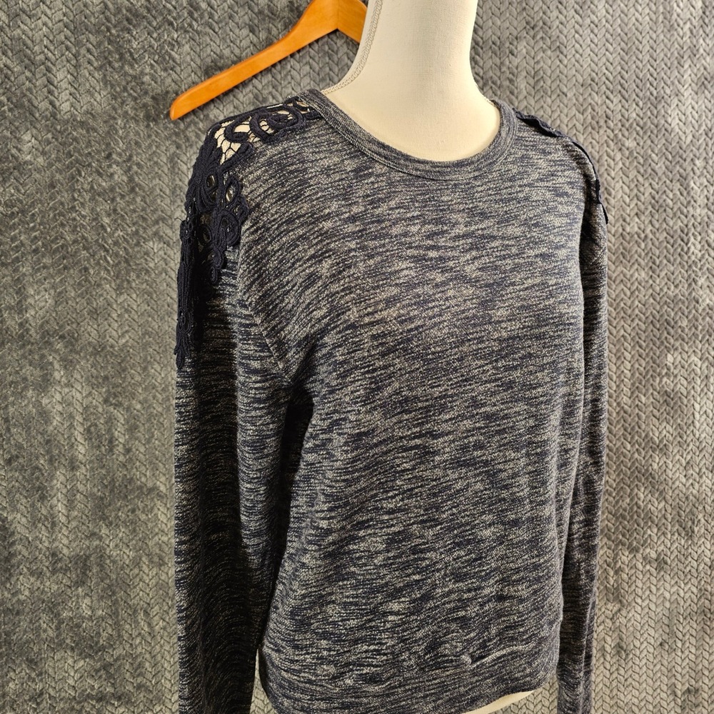 Hollister Blue Marled Knit Cropped Lace Shoulder Detail shirt‎ Women's Small